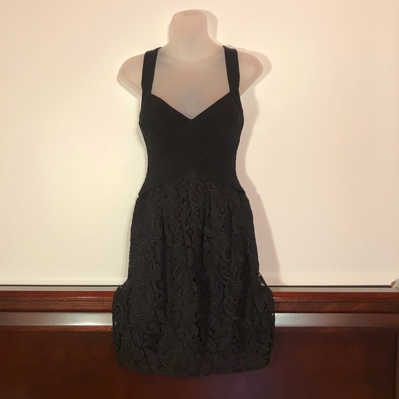 BCBGMaxAzria Dresses & Skirts - BCBGMAXAZRIA Black Crochet Halter Cocktail Dress
